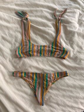 J. Crew Multicolor Striped Bikini — Pink, Yellow, Green, Blue, Tan